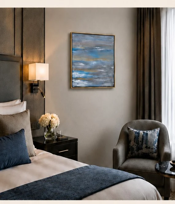 Boutique bedroom mockup with Horizon artwork