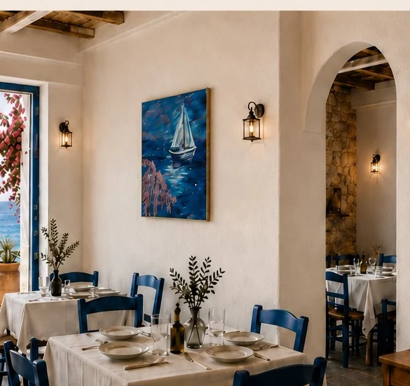 Mockup restaurant la malul mării cu lucrare originală